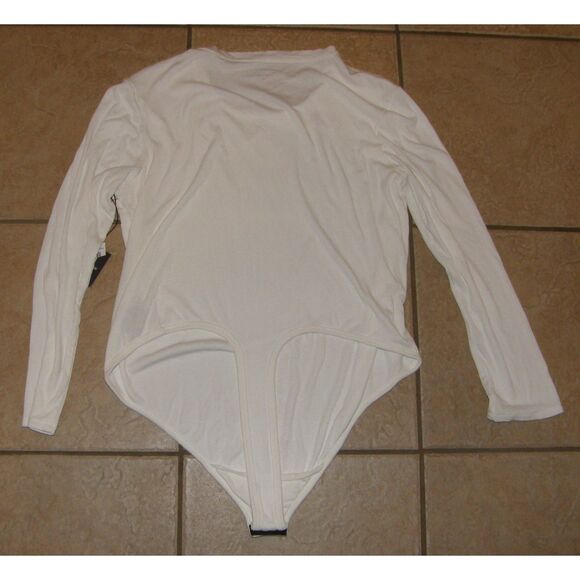NEW White Plus Sz 3X Soft Stretchy Ribbed Long Sleeve Bodysuit FOR LUV OF DENIM - Picture 5 of 5